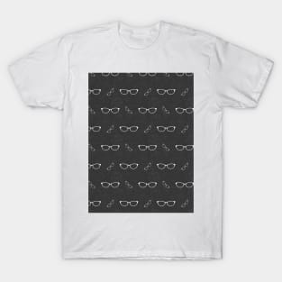 Glasses Pattern | 7 White BG Black T-Shirt